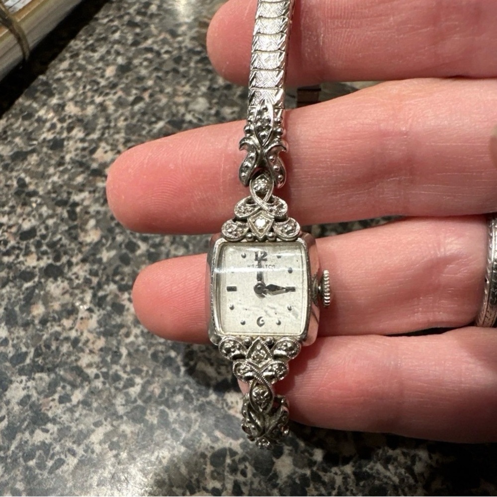 Hamilton BIGGS vintage wind up women’s watch diamond accent band